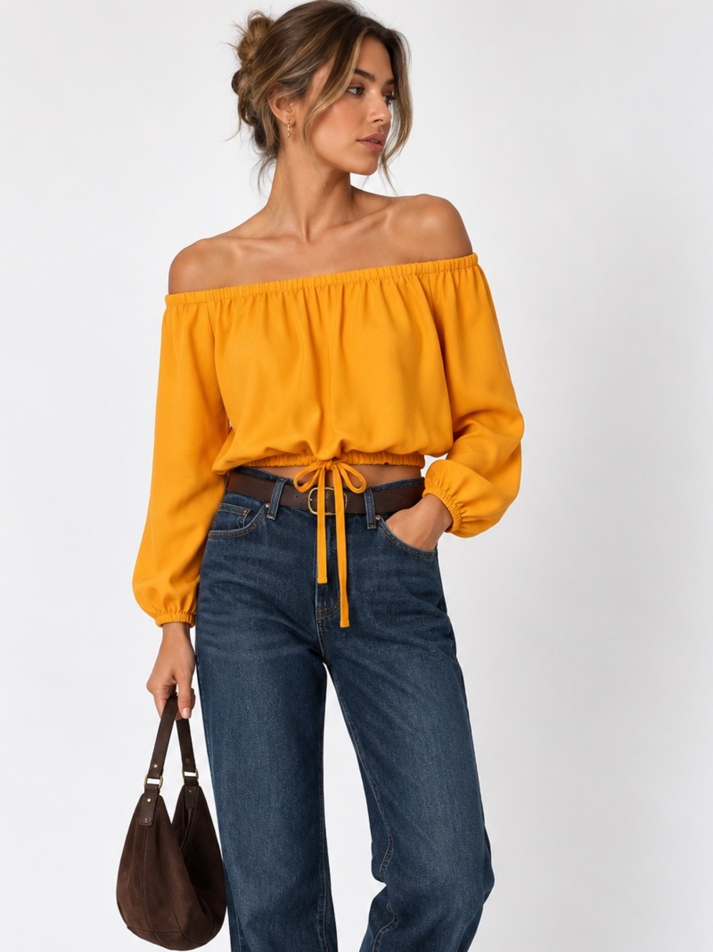 Wilfred Aritzia Eleanor Golden Yellow Off Shoulder Crop Blouse Top Size S